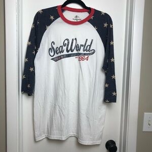 Sea World T Shirt Adult XL USA Theme Park Stars 3/4 Sleeve Cotton Blend